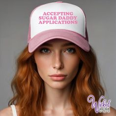 The Accepting Sugar Daddy Applications foam trucker hat! Our Accepting Sugar Daddy Applications graphic printed boldly across the white background for a unique hat you won't find anywhere else.  All of your lifestyle friends will want one. OUR FOAM TRUCKER HATS: 👕 100% polyester foam front, mesh back  👕 Structured, five-panel, mid-profile 👕 Pre-curved visor with braid detailing 👕 Adjustable double snapback closure 👕 Exclusive Wicked Boutique® Design 👕 Printed to order CARE INSTRUCTIONS:  🚿 Spot Clean 🚿 Do not use bleach or fabric softener 🚿 Air Dry Only 🚿 Do not iron on design PRINT COLORS: See photos for print color options. Dark print colors look better on light color garments, Light Print Colors look better on dark garments. If you indicated Black on black or white on white, w Funny White Adjustable Baseball Cap, Funny Letter Print Trucker Hat, Funny White Hat As A Gift, Funny White Hat As Gift, Funny White Hat For Gift, Novelty Trucker Hat With Letter Print And Flat Bill, Trucker Hat With Letter Print As Gift, Funny White Baseball Cap Trucker Hat, Funny White Trucker Hat Baseball Cap