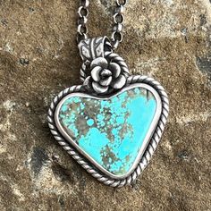 Turquoise Heart Pendant Jewelry With Natural Stones, Unique Heart-shaped Turquoise Jewelry, Unique Turquoise Heart-shaped Jewelry, One-of-a-kind Turquoise Heart Jewelry, Unique Turquoise Jewelry With Heart Charm, One Of A Kind Turquoise Heart Jewelry, Handmade Heart-shaped Silver Turquoise Necklace, Handmade Turquoise Heart Pendant Jewelry, Handmade Silver Turquoise Heart Necklace