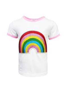 Description: Bright and cheerful T-shirt featuring a crystal rainbow patch for a dazzling touch. Designed with a comfortable crew neckline and short sleeves for everyday wear. Available in fun, vibrant color options to brighten any outfit. Material & Care: Crafted from a soft and breathable cotton blend, ensuring all-day comfort. Machine wash cold with like colors, tumble dry low. Do not iron directly on the crystal patch. Teddy Bear Pants, Rainbow Patch, Rainbow Purses, Happy Rainbow, Unicorn Hoodie, Colorful Crystals, Hip Kids, Crystal Rainbow, Rainbow Shirt