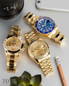 Yellow gold Rolex trio in stock at @time4diamonds . . . . #RolexValley #rolex #rolexwatch #rolexchallenge #rolexaholics #RolexGang… Mens Suits Style, Watches Expensive, Mens Watches Expensive, Hand Watches, Gold Rolex, Luxurious Lifestyle, Watches Rolex, Dream Watches