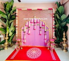 Pellikuthuru Decoration At Home, Pellikuthuru Decoration, Vratham Decoration, Pellikuthuru Decor, Pooja Backdrop, Saree Function, Varalakshmi Vratham, Engagement Stage Decoration