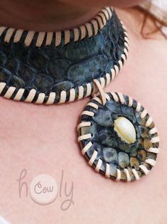 This beautiful handmade leather necklace is made from the finest quality blue snake print leather. It has beautiful sea shell incorporated into it's design. This hippie necklace is adjustable at the back so it fits all sizes. Handmade Leather Choker Necklace, Blue Leather Jewelry For Festivals, Artisan Blue Leather Jewelry, Handmade Leather Necklaces, Collar Hippie, Medieval Necklace, Pagan Necklace, Necklace Shell, Blue Snake