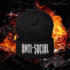 "Embrace your love for solitude with our anti social beanie! Perfect for fans of the gothic and alternative lifestyle, this beanie features bold \"anti social\" graphics that will turn heads. The warm and cozy fabric will keep you comfortable during those chilly days, while the eye catching design is sure to make you stand out. Whether you're exploring the city, hanging out with friends, or just lounging at home, this beanie is the perfect accessory for any outfit. So why blend in with basic beanies when you can show off your unique and unapologetic side with our anti social beanie? Get yours today and make a statement that's truly you. * 100% Turbo Acrylic * 12″ (30 cm) in length * Hypoallergenic  * Unisex style * Hand washable * For those who dare to be different" Fashion Dark Aesthetic, Beanie Streetwear, Unique Beanies, Aesthetic Goth, Fashion Dark, Fashion Goth, Wire Cuff, Alternative Lifestyle, Streetwear Mode