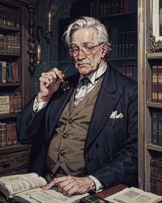 old male librarian Victorian Old Man Character Design, Banker Character Design, Old Professor Character Design, Librarian Dnd Art, Old Butler Character Design, Male Professor Character Design, 1920 Character Art, Victorian Man Drawing, Librarian Fantasy Art