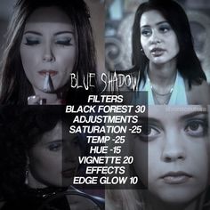 the poster for blue shadow shows four different women with their faces painted black and white