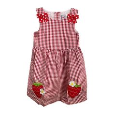 *Larger Sizes Do Not Come With Bloomers.* You Can't Go Wrong With Counting Daisies Adorable And Playful Collection Of Applique Seersucker Dresses. The Vibrant Colors, Dimensional Trim, And Detailed Appliques On These Dresses Will Make Your Little One A Trendsetter For The Upcoming Summer Season. Counting Daisies Fun And Whimsical Seersucker Dresses Will Make Dressing Your Little One A Breeze For All Of Their Fun In The Sun Activities. The Counting Daisies Seersucker Dresses Are Available In Grea Cute Red Sleeveless Sundress, Playful Sleeveless Gingham Dress, Sweet Red Sleeveless Dress, Sweet Gingham Cotton Dress, Playful Red Cotton Sundress, Cute Red Sundress For Spring, Sweet Gingham Dress For Spring, Sweet Spring Gingham Dress, Sweet Sleeveless Dress With Strawberry Print