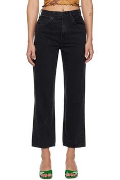 SLVRLAKE: Black London Crop Jeans | SSENSE Black Straight Jeans With Belt Loops, Black Wide Leg Cropped Jeans With Five Pockets, Trendy Black Straight Jeans, Black Cropped Jeans With Belt Loops, Black Cropped Leg Jeans With Belt Loops, Black Cotton Flare Jeans With Standard Cut, Classic Black Flare Jeans With Pockets, Black Cropped Jeans With Relaxed Fit For Fall, Black Relaxed Fit Cropped Jeans For Fall