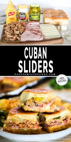 the cuban sliders are stacked on top of each other and ready to be eaten