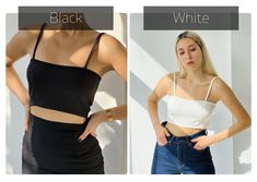 "★Product: - It is a polyester-containing fabric. - It is lycra. - Stretch and soft texture fabric - Spaghetti strap - Close fit - Square Neck - Bra-friendly strap- It does not stick and does not itch. - There are two sizes; S-M and L-XL ★ Model Size: -Waist62cm / 24.4\" -Hips85cm / 33.5\" -Bust75cm / 29.5\" -- Model is 165 cm / 5'5\" Model wears Size S-M. ★ Measurements: S-M Bust: 64cm/ 25.2\" Length(front): 19cm/ 7.5\" Length(back): 21cm/ 8.3\"  Strap: 16cm/ 6.3\" L-XL Bust: 72cm/ 28.3\" Lengt Fitted Sleeveless Tube Top With Built-in Bra, Fitted Cami Tank Top With Built-in Bra, Summer Tube Top With Built-in Bra And Tank Straps, Fitted Crop Tube Top With Built-in Bra, White Sleeveless Tank Top With Removable Bra Pads, Sleeveless High Stretch Crop Top With Built-in Bra, Fitted Crop Top Camisole With Built-in Bra, Stretch Tube Top With Built-in Bra, Fitted Tube Top With Built-in Bra