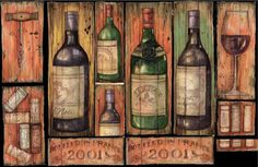 a painting of wine bottles and glasses