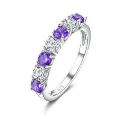 PRICES MAY VARY. Sterling Silver Ring: Crafted from high polished 925 sterling silver with thick white gold plating, this elegant amethyst band ring is hypoallergenic and tarnish-resistant, does not scratch easily, it boasts a sleek design for a comfortable fit Amethyst Rings for Women: This 2mm half eternity band ring features 7 vibrant and nice created white and purple amethyst, stones are meticulously prong-set to ensure they remain securely in place and give maximum sparkles February Birthst Purple Sterling Silver Birthstone Ring With Round Band, Anniversary Purple Ruby Ring In Sterling Silver, Silver Amethyst Birthstone Ring With Cubic Zirconia, Amethyst Anniversary Ring For Valentine's Day, Amethyst Ring For Anniversary, May Birthstone, Gemstone Wedding Band, Sterling Silver Birthstone Ring, Amethyst Rings, Gemstone Wedding