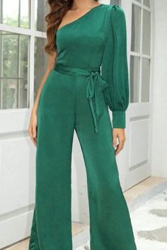 shop now Victoria’s Vogue One Shoulder Lantern Sleeve Belted Wide Leg Jumpsuit at victoriasvogue.com! Free shipping to 185 countries. 45 days money back guarantee. Lantern Sleeve, Wide Leg Jumpsuit, Lantern Sleeves, Lanterns, One Shoulder, Wide Leg