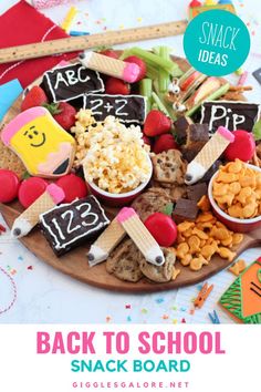 back to school snack board with snacks on it