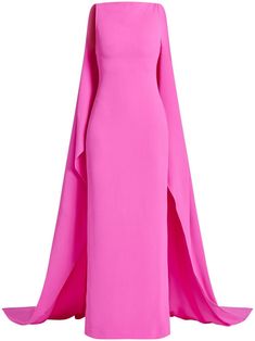 pink crepe texture boat neck sleeveless cape design floor-length Cape Designs, Pink Long Dress, Solace London, Texture Fabric, Pink Maxi Dress, Summer Beach Wear, Van Cleef Arpels, Blouse Outfit, Exclusive Fashion