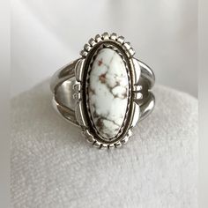 Beautiful Vintage Sterling Silver White Turquoise Ring, The Color Is Just Great Lookingthe Ring Is Not Over Powering, Please See Pictures For Size And Measurements. Vintage Silver Turquoise Ring Gift, Vintage Sterling Silver Turquoise Ring With Polished Finish, Vintage Sterling Silver Turquoise Ring With Inlay, Vintage Adjustable Nickel-free Turquoise Ring, Unique Nickel-free Sterling Silver Turquoise Ring, White Turquoise, White Silver, Womens Jewelry Rings, Vintage Sterling Silver