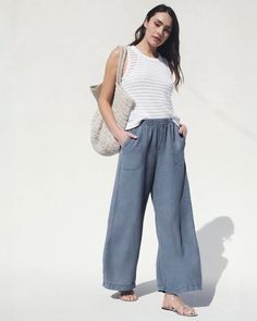 Angie Crop Palazzo Pant | Splendid Spring Linen Bottoms For Day Out, Relaxed Fit Linen Wide Leg Pants For Day Out, Versatile Linen Wide Leg Beach Pants, Comfortable Linen Wide Leg Summer Pants, Versatile Cotton Wide Leg Pants For Vacation, Comfortable Linen Wide Leg Pants For Summer, Comfortable Summer Wide Leg Pants With Pockets, Casual Ramie Bottoms With Relaxed Fit, Casual Linen Wide Leg Pants