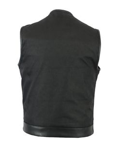 Men's Textile Leather Trim No Collar Biker Vest | VC Motorcycle Co. – Virginia City Motorcycle Company Black Fitted Biker Vest, Black Fitted Moto Vest, Fitted Biker Vest For Biker Events, Black Fitted Motorcycle Vest, Black Biker Vest With Zipper Closure, Classic Fitted Vest For Biker Events, Fitted Leather Vest For Outdoor, Fitted Black Outdoor Vest, Fitted Black Functional Vest