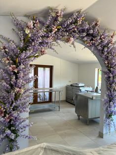 LUXE Purple Flower Garland Front Shop Garland Purple Front - Etsy Arch Window Decor, Purple Delphinium, Lilac Decor, Light Purple Wedding, Delphinium Flower, Purple And Silver Wedding, Arch Window, Pink Cafe