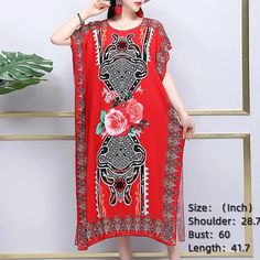 Bohemian National Style Leisure Holiday Beach Printed Poker Indonesia Floral O-neck Loose Midi Dress Pajamas Loungewear Woman Casual Red V-neck Kaftan, Casual Red Summer Kaftan, Red Casual Summer Kaftan, Summer Red Printed Kaftan, Red Printed Summer Kaftan, Red Free Size Beachwear Dress, Red One Size Fits All Beachwear Dress, Red V-neck Free Size Kaftan, Red Free Size Summer Kaftan