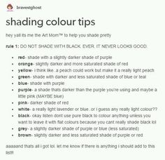 the text on the page says, shading color tips they're not black