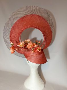 Sculptural Hat Architectural Sinamay Headpiece Royal Ascot Collection Tall Fascinator Blue Coral Colour Couture Hat Model Millinery - Etsy Hat Model, Coral Colour, Couture Hats, Blue Coral, Royal Ascot, Handmade Hat, Coral Orange, Coral Blue, Shades Of Orange