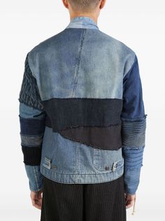 Greg Lauren Mixed Blues GL1 Cropped Jacket - Farfetch Blue Patchwork Cotton Denim Jacket, Blue Long Sleeve Recycled Denim Jacket, Cotton Patchwork Denim Jacket, Long Sleeve Cotton Patchwork Denim Jacket, Fitted Blue Cropped Cotton Jacket, Fitted Blue Cotton Cropped Jacket, Blue Relaxed Fit Patchwork Outerwear, Blue Recycled Denim Outerwear With Patchwork, Blue Patchwork Outerwear In Recycled Denim