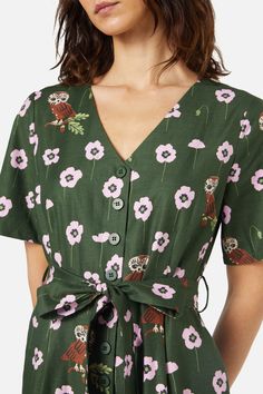 Owl printed jumpsuit- short sleeves- open v neckline- button through front- wide cut leg- crafted from textured cotton- available in green Product Code: PGFX443 Green Cotton V-neck Jumpsuits And Rompers, Green Short Sleeve Jumpsuits And Rompers, Cotton Short Sleeve Jumpsuits And Rompers With Button Closure, Green Short Sleeve Jumpsuits And Rompers For Summer, Green V-neck Cotton Jumpsuits And Rompers, Green Cotton V-neck Jumpsuit, Green V-neck Cotton Jumpsuit, Green Cotton Jumpsuits And Rompers With Button Closure, Jumpsuit Short