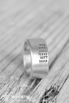 Personalize you man ring today. Sterling silver hand stamped custom men's ring. Thick and chunky wide band. #WordWrap Handmade Gifts For Boyfriend, Space Rings, Unique Mens Rings, Silver Mens Ring, Stamped Ring, Hand Stamped Ring, Man Ring, Stamped Rings, Sterling Silver Mens Rings