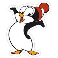 a cartoon penguin with a santa hat on