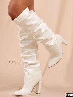 Fisdy - Elegantes botas hasta la rodilla para mujer con tacones gruesos y diseño holgado