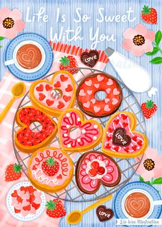 a card that says life is so sweet with you surrounded by donuts and other treats