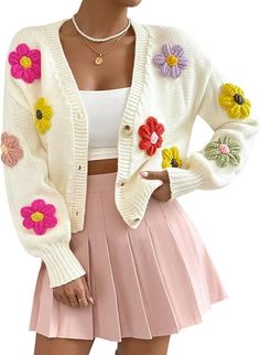 Puffy Flower Cardigan, 3d Flower Cardigan, Crochet Ruffle Cardigan, Flower Cardigan Outfit, 3d Cardigan, Cardigan With Flowers, Outfit Minimalista, 2024 Lookbook, Flower Cardigan