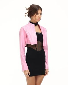 Details: Long-sleeve cropped jacket with "Rock More" letter print and front zip designTop Length: CroppedSleeve Length: Long SleevesMaterials:95% Polyester + 5% Spandex Fitted Cropped Jacket In Pink, Fitted Cropped Jacket For Spring, Trendy Cropped Jacket With Zipper Closure, Trendy Cropped Jacket For Spring Party, Pink Fitted Long Sleeve Cropped Jacket, Fitted Pink Long Sleeve Cropped Jacket, Pink Fitted Cropped Jacket With Long Sleeves, Fitted Pink Cropped Jacket With Long Sleeves, Fitted Cropped Jacket With Zipper Closure