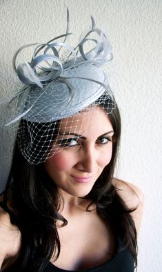 Gray Fascinator Juliet Gray Round Felt Sinamay Hat by EyeHeartMe Fitted Mini Hat Headband For Vintage Events, Fitted Cloche Headpiece For Vintage Events, Fitted Hat With Pinched Crown For Events, Fitted Top Hat With Pinched Crown For Party, Elegant Fitted Felt Hat For Weddings, Fitted Party Top Hat With Pinched Crown, Fitted Party Costume Hats With Structured Crown, Fitted Fascinator With Structured Crown For Events, Fitted Headband Fascinator For Vintage Events