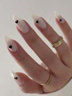 Looking for some inspiration for your next manicure? Don't miss out on these trendy black and white nails that are popular in Korea. Black And White Nail Designs, Black White Nails, Casual Nails, Classy Acrylic Nails, Black Nail, Heart Nails