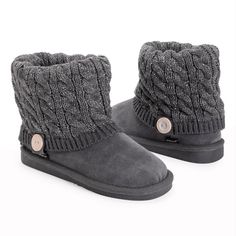 New With Tag Muk Luks Pewter Cable-Knit Cuff Patti Boot Make Every Step A Cozy One With These Knit-Cuff Boots That Keeps Them On Their Feet With A Flat Heel And Ankle Support. Size Note: This Item Runs Small. Ordering One Size Up Is Recommended. 5'' Shaft 12'' Circumference Man-Made Upper Man-Made Lining Man-Made Sole Imported Muk Luks Boots, Cuff Boots, Knit Boots, Tan Boots, Slip On Boots, Boot Cuffs, Ankle Support, Winter Snow Boots, Fur Boots