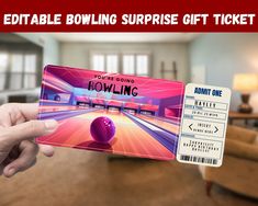 a person holding up a bowling ticket in their hand