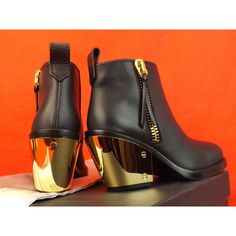 Black Leather "Sidney" Gold Heel Zip Moto Ankle Boots By Giuseppe Zanotti Made In Italy 100% Authentic,Guaranteed!!! Provocative Luxury Are What Embody The Giuseppe Zanotti Brand And These Hot Boots Will Definitely Heat Your Wardrobe. Part Action Hero/Part Glam Rock, This Leather Motorcycle Boot With A Gold-Plated Heel Has The Power To Stop Traffic Color: Black Leather Upper Square Toe Silhouette Gold Tone Side Zipper Gold Tone Zip Closure Leather Lining Leather Sole 3" Gold Tone Metal Plated He Chic Leather Heeled Boots With Metal Feet, Chic Leather Boots With Metal Feet, Luxury Ankle Heeled Boots For Office, Luxury Gold Leather Heeled Boots, Formal Ankle Moto Boots With Stacked Heel, Luxury Ankle Boots For Evening, Luxury Formal Boots With Metal Feet, Luxury Evening Ankle Boots, Formal Moto Boots With Stacked Heel