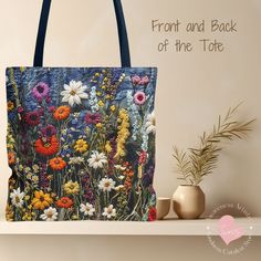 Wildflowers Tote Bag Gift for Nature Lover Reusable Tote Faux Embroidery Flowers Gift for Friend Aesthetic Bag - Etsy