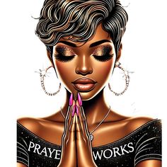 a woman with her hands together and praying in front of her face that says pray works