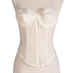 A "Goddess Bra" from the 50s! Semi sheer lace panels, boning in the front and back. Has loops at the bottom hem, probably for garter straps originally, but none were found with this so none are included. Double row of hook and eye closures up center back. Measurements Bust: 34" Waist: 26" Length: 15" Condition: Overall wear and aging. Wear to elastic at back. Bra Vintage, Goddess Bras, Floral Corset, A Goddess, Corset Lingerie, The 50s, Lace Panelled, Corsets, Sheer Lace