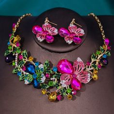 16 styles Gorgeous Colorful Crystal Necklace Sets for Women Dangle Earrings Princess Collar Two Bride Jewelry, Necklace Sets, Bride Jewellery, Two Piece Set, Two Piece Sets, Crystal Necklace, Necklace Set, Dangle Earrings, Two Piece