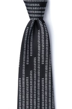 Take a stand against corporate schmucks and standard office-wear with this fun and subversive binary necktie. Coded to say -- TIES SUCK -- in binary, this tie is for those who would prefer to put their neckties through the shredder than around their necks. So next time your boss makes you knot up a necktie, at least then you'll have the pleasure of proclaiming loud and clear (for those who know binary at least) that -- TIES SUCK! Imported. Funny Ties, Binary Code, Code Black, Tie Design, Cool Ties, Geek Gifts, Tie Accessories, Men's Accessories, Ties Mens