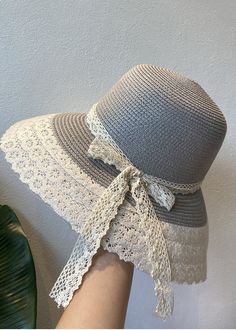 Handmade Khaki Lace Patchwork Bow Straw Woven Floppy Sun HatMade of fine Lace Patchwork Bow Straw Woven.Hat Circumference: 58cm/22.62". Matches easily with daily hairstyle, dresses & Shirts Wide Brim Hat With Crochet Trim For Spring, Spring Wide Brim Hat With Crochet Trim, Bohemian Hat With Crochet Trim, Gray Curved Brim Bucket Hat For Summer, Lightweight Wide Brim Gray Hat, Gray Brimmed Bucket Hat For Summer, Gray Lightweight Wide Brim Hat, Gray Wide Brim Lightweight Hat, Gray Bucket Hat For Beach