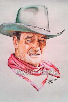 a drawing of a man wearing a cowboy hat and red scarf with his eyes closed