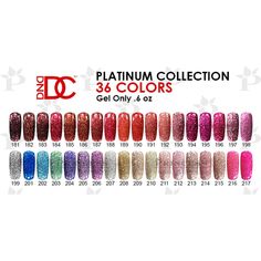 DND DC Platinum Gel Set 36 Colors + Tip (#181 - #217) Dnd Gel Christmas Colors, Statement Nail, Spa Prices, Dnd Gel Polish, Glitter Gel Polish, Gel Set, Daisy Nails, Glitter Gel Nails, Nail Services