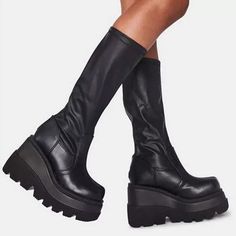 Platform Boots Women, Platform Boots Chunky, Pu Boots, Buy Boots, Platform Heels Boots, Street Style Shoes, Handmade Leather Shoes, Faux Leather Boots, Motorcycle Boots