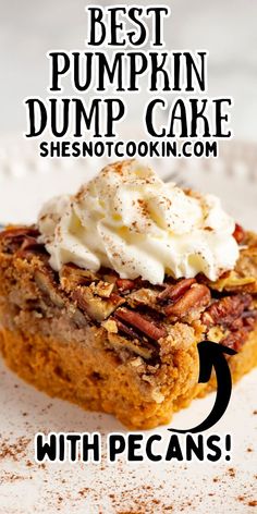 Pumpkin pecan dump cake on a white plate with a fork. Pumpkin Pecan Dump Cake, Pecan Dump Cake, Pumpkin Dump Cake Recipe, Cake Receipe, Pumpkin Dump, Pumpkin Streusel Muffins, Easy Pumpkin Dessert, Dump Cake Recipe, Dump Cake Pumpkin