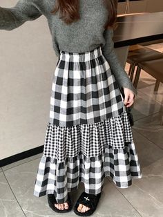 43311861072043 Black Casual Skirt For Fall, Casual Black Skirt For Fall, Casual Black Winter Skirt, Black Patchwork Tiered Skirt, Black Tiered Patchwork Skirt, Casual Patchwork Skirt For Fall, Trendy Black Skirt With Patchwork, Casual Fitted Gingham Skirt, Black Cotton Patchwork Skirt