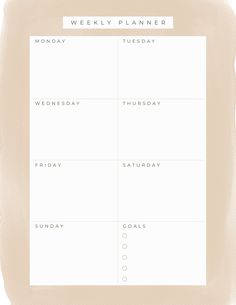 a weekly planner with the words monday, wednesday and friday written in white ink on a beige background